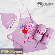 세이온 성창 핑크퐁 베리 방수앞치마 토시 두건 3종세트 어린이 미술가운