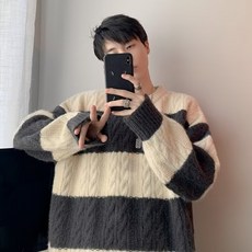 투니스 남성 스타일리시 스트라이프 배색 니트 스웨터