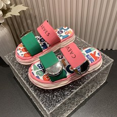 厚底拖鞋女夏季外穿2025新款網紅魔術貼塗鴉沙灘涼鞋踩屎感涼拖鞋