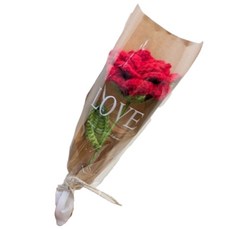 氣球派對多 編織花束 畢業花束 母親節禮物 康乃馨 針織花 玫瑰花束 生日禮物 永生花, 【包裝】麻繩牛皮紙＊編織玫瑰花-紅色單支