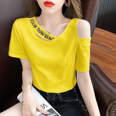 여성용 여름 반팔 티셔츠 새로운 슬림핏 오프숄더 디자인 플러스 사이즈 티셔츠
