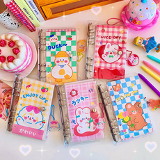 DDULSHOP 動物 6 球日記 Dakku 套組美紋紙膠帶鑰匙圈貼紙套組, 藍色小熊