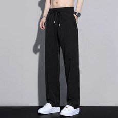 男士冰絲直筒休閒長褲 夏季薄款透氣素色運動褲