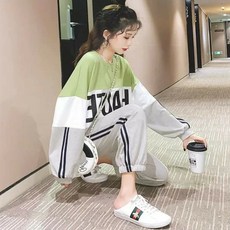 春秋季寬鬆兩件式套裝 運動休閒套裝女 兩件套 休閒服飾 秋天套裝 長袖上衣 長褲 b0108