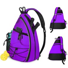 WOLT 피클볼 가방 여성용 크로스바디 슬링백 테니스용 펜스 후크가 달린 백팩 라켓볼, Purple, 1개, 퍼플 452542