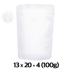 이지포장 무광 화이트 지퍼스탠드 100g 50매 기본형 밸브형