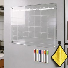 냉장고용 아크릴 마그네틱 드라이 지우개 캘린더 투명 월간 화이트보드 플래너 지울 수 있는 플래닝 보드 화이트 40.6cm x 30.5cm(16인치 12인치) 6가지 색, 냉장고용 아크릴 마그네틱 드라이 지우개 캘린더, 투명