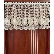 MINDPLUS 창문 커튼 면 리넨 밸런스 수제 크로셰 꽃무늬 주방 카페 쇼트 (베이지 높이 40.6cm x 너비 119.4cm) 175364