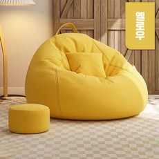 다나에 1인용 빈백 소파 발받침 스툴 허리쿠션 세트 린넨 좌식 소파+크세라스 머리끈, 옐로우