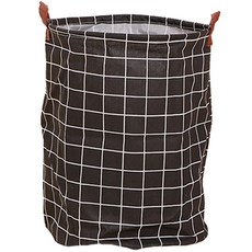 可摺疊棉麻洗衣籃 - 台灣出貨，玩具收納籃，環保帆布髒衣桶, 黑色格紋
