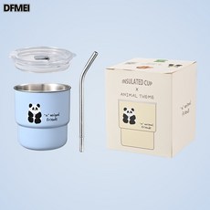 DFMEI 304高顏值咖啡杯 時尚精緻隨手杯可愛兒童帶吸管杯子家用, 1個, 如圖, 藍色小熊寶寶【304款】