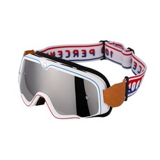 할리 오토바이 고글 바이크 자전거 라이딩 레트로 헬멧 방풍 안경 자외선차단 스키, 1개, 흰색 밴드 은색 렌즈