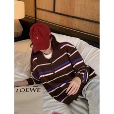 투니스 여성 배색 스트라이프 루즈핏 긴소매 스웨터
