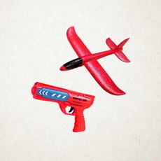 에어글라이더 건 소형 비행기총 야외 활동 장난감 소품 1개입