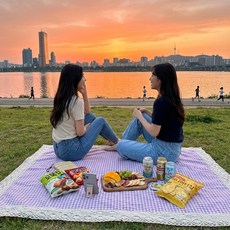 [모레아오브제] 코티지 체크 레이스 피크닉 매트+보온보냉백 세트 8종 감성돗자리 웨딩 촬영 소품 배경천 소풍 피크닉돗자리, 체크퍼플