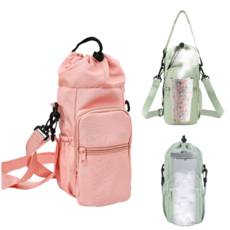 아일라 보냉보온 가방 텀블러 물병 등산 여행 산책 수납파우치, 로즈핑크, 1개