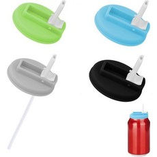 캔마개 뚜껑 탄산 유지 4개 소다 캔 뚜껑과 빨대 세트 실리콘 플라스틱 커버 재사용 가능 주방 도구 표준 음료 맥주 주스에 적합 검정 파랑 초록 회색, Black/ Blue/ Green/ Gray
