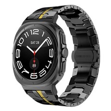 Chicwrist [정품호환] 삼성 갤럭시워치 울트라 47mm (2024/2025) 스테인리스 메탈 스트랩 체인 밴드, 블랙/금색, 1개