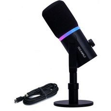 FEELWORLD 비디오 녹음 마이크 XLR USB C 출력 다이내믹 PM-1 라이브 스트리밍용 스튜디오 금속 RGB 조명 포함, FEELWORLD 비디오 레코딩 마이크 XLR USB, 1개