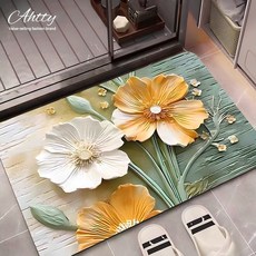 아띠Ahtty 빨아쓰는 3D 플라워 미끄럼방지 규조토 발매트 화장실 욕실 베란다 주방 현관, B-005 그린옐로우, 1개