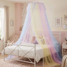 夏季彩虹蚊帳吊掛圓頂免安裝蚊帳兒童牀幔彩色牀簾加密蚊帳, 1個, 彩色(圓盤掛鉤):60*250*400CM(適合1.2M以下的牀)