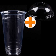 [국내생산] PET 98파이 24온스 투명컵 100개+돔뚜껑 100개 SET, 돔형, 1개, 1개