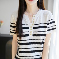 lofei 여성 여름 시원한 스트라이프 반팔 티셔츠 상의 TX22