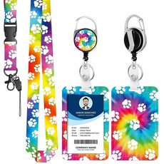 분리형 랜야드가 있는 ID 배지 홀더 접이식 배지 릴 튼튼함 ID 배지용 자폐증 인식 랜야드 교사 간호사 직장 사무실 선물, Dog Paw, 1개