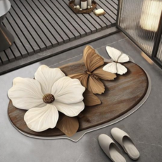 1+1 나나민 나비 정원 3D 규조토 발 매트, 블랙+브라운