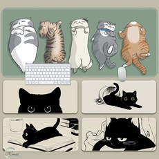 台灣現貨 貓咪軟桌墊 吸水快乾 滑鼠墊 大尺寸桌墊 防滑墊 耐髒好清洗 滑鼠墊 桌墊, 1個, 貓咪排排睡,30x80 cm