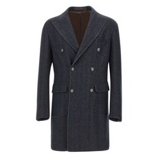 바르바 헤링본 피크드 라펠 코트