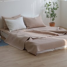 슬립앤베딩 순면 60수 피그먼트 이불 겸 패드 사계절 위싱 스프레드, 베이지