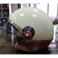 L2來來 海鷗781飛行帽 雙色皮革 復古型 W鏡 安全帽, 象牙白/咖皮