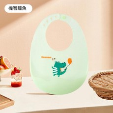 嬰兒矽膠圍兜 防水飯兜 輔食專用 餵食工具, 3D超薄 - 99 抗菌率 綠恐龍, 1個, 1個