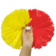 臺灣出貨 舞蹈手花 廣場舞手拿花 啦啦隊手花 啦啦操花球 彩球 紅黃花雙頭手柄啞光花 LONP, 一頭大紅一頭黃,中號五寸雙頭款, 1個
