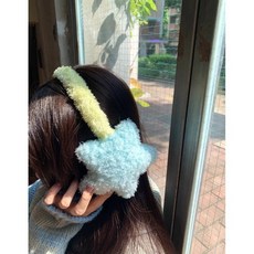 黃藍拚色五角星耳罩 2025新款甜美百搭學生騎行耳暖, 藍色五角星, 1個