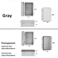 호환 방수 회색 투명 커버 인클로저 정션 박스 ABS 플라스틱 야외 전자 기기 힌지 케이스 IP67, 01 Gray cover, 19 285x190x130mm