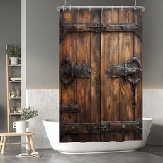 Baocicco 소박한 나무 보드 샤워 커튼 브라운 헛간 화이트 전구 녹색 잎 욕실 장식 방수 패브릭 후크 포함 182.9 x 243.8cm(72 96인치), 딥 브라운