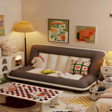 BYOU 접이식 소파베드 각도조절 멀티레벨 리클라이너 2인용 원룸 쇼파베드 쿠션세트 148*125cm, 크림화이트 + 딥그레이