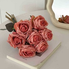 ins安娜玫瑰花假花仿真花餐桌客廳裝飾擺件婚禮堂手捧花攝影道具仿真花永生花人造花乾燥花永不凋零拍照道具假花裝飾居家裝飾, 深粉色【1束7朵】, 1個