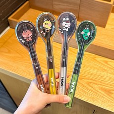 超繪玩 不銹鋼筷子勺子套裝 小學生餐勺 便攜餐具收納盒 一人一筷 上班筷新款, 不銹鋼筷勺-佈朗熊,不銹鋼, 1個