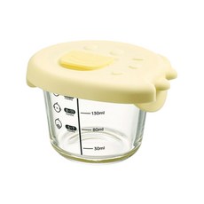小恐龍玻璃輔食盒 230ml 嬰兒副食品儲存保鮮盒 可蒸煮, 圓形米黃 彩盒裝滿230ML, 1個