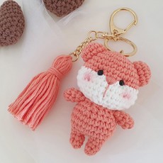 [JW손뜨개] 귀여운 동물 키링 (곰 토끼 고양이) 만들기 패키지, 주황곰돌이, 1개