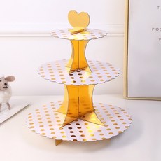 三層蛋糕架點心架：金色歐式點心盤，適用於派對、聖誕，亦可用於壽桃塔拜拜, 1個, 金點點