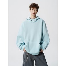 純色百搭半高領連帽拉鏈男衛衣