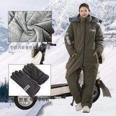 삼중지퍼 기모안감 오토바이 우주복 겨울 방수 점프슈트 방한복 배달대행 라이더, 23.그린 805 풀커버 분리형후드 180