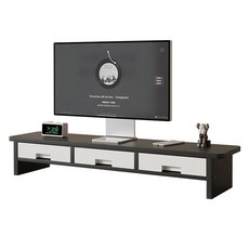 2단 수납형 모니터 받침대 3칸서랍 와이드 선반, 블랙