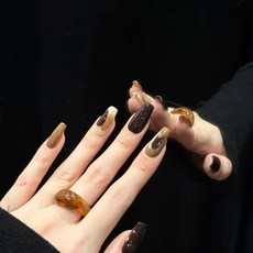 겨울 여성 네일 패치 여성 메탈 글로스 네일아트 모던 디자인 트렌디 스타일 YLP, 1개, 브라운 XS