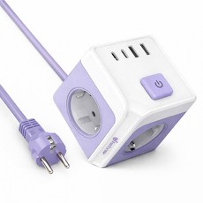 [2026년형]폭스룸 USB C타입 4000W 고출력 가전 안심사용 큐브 멀티탭, 1개, 퍼플, 1.8m