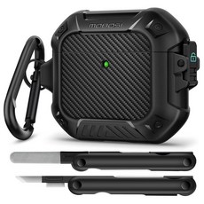 MOBOSI 에어팟 4 케이스 에어팟 4세대 케이스 커버와 호환 잠금 및 열쇠고리 및 클리너 키트 전신 충격 방지 보호 하드 쉘(2024) 블랙, Airpods 4 Case